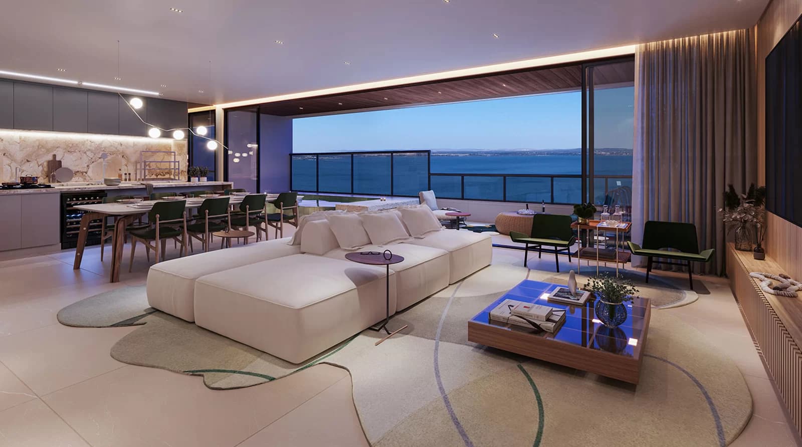 Living de apartamento do Comodoro by Fama com vista para o lago
