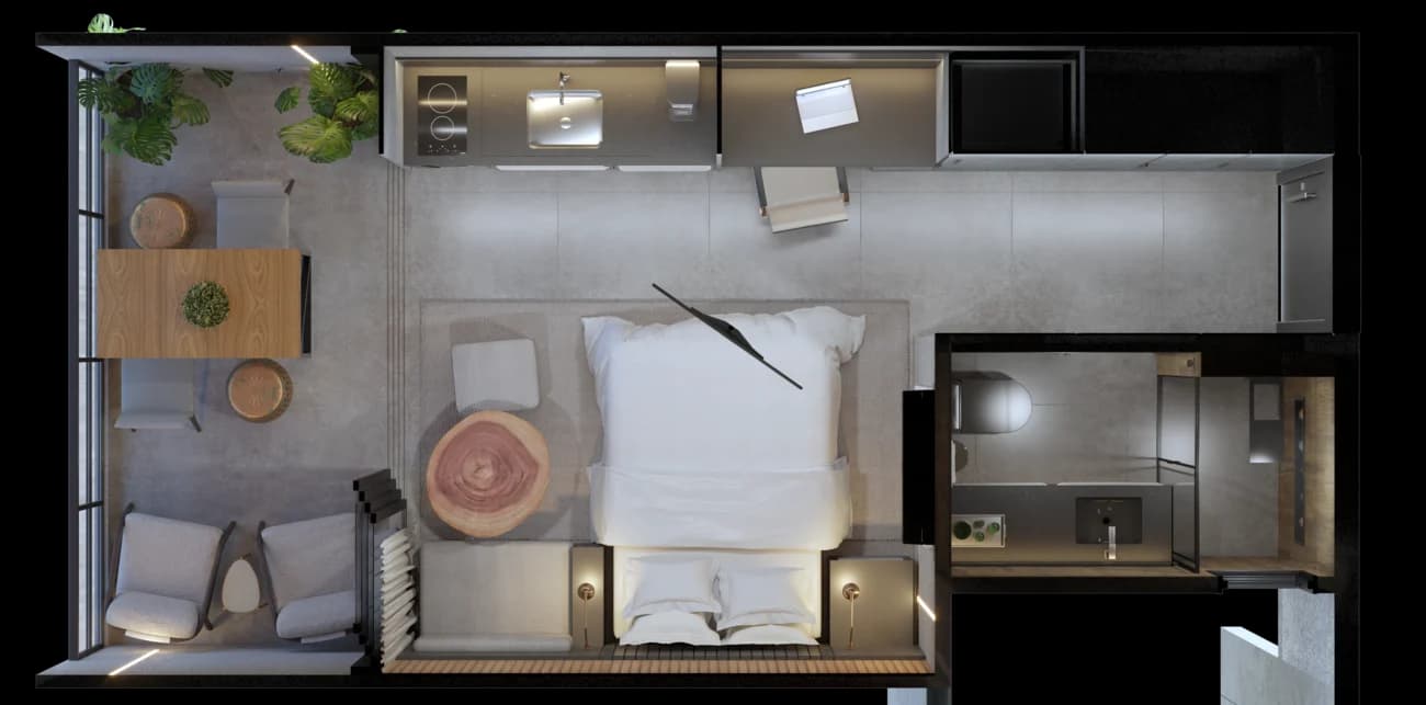Planta humanizada do studio Cinnamon