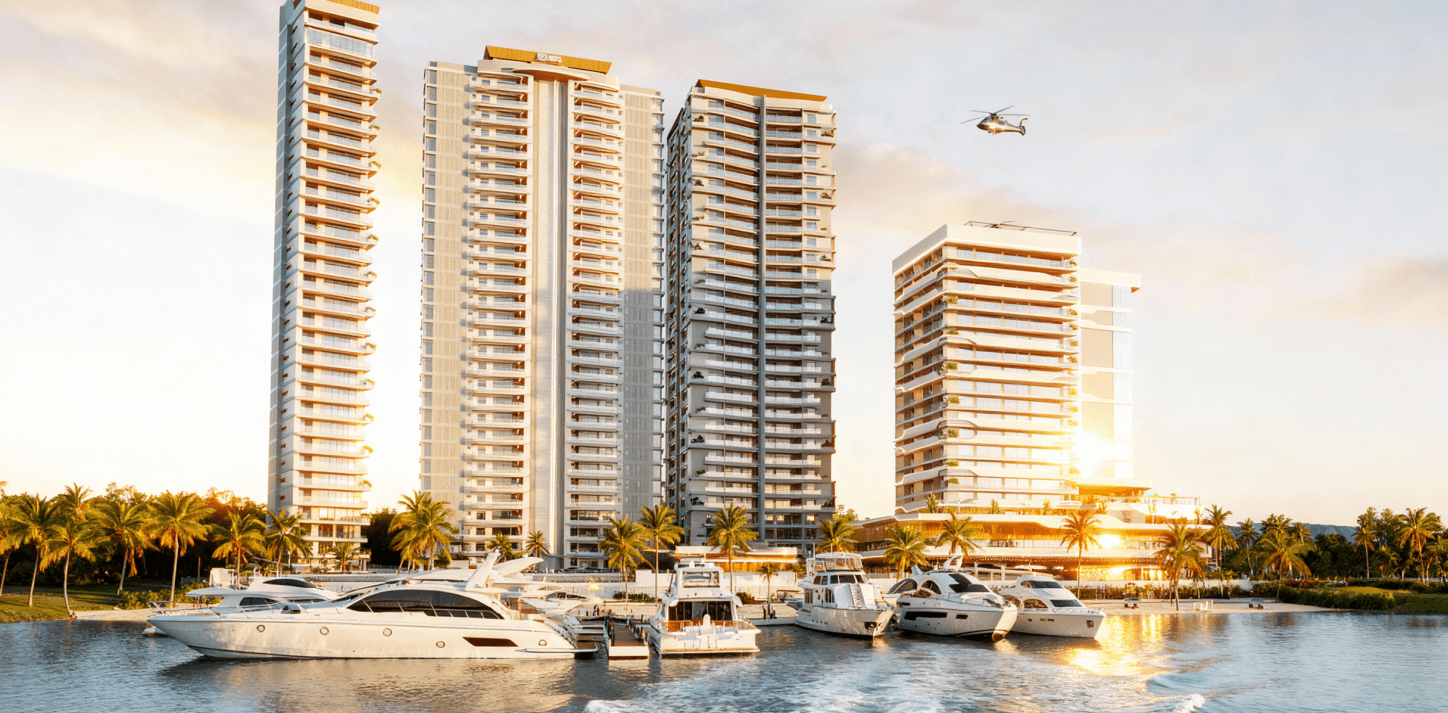 Palmas Lake, Marina e torres residenciais ao pôr do sol