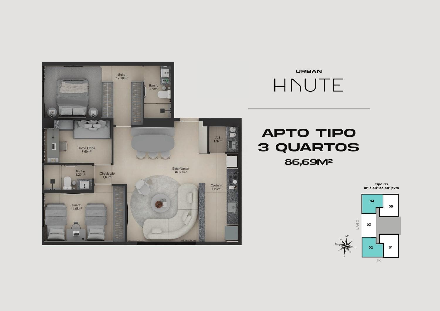 Planta Urban Haute 3 quartos