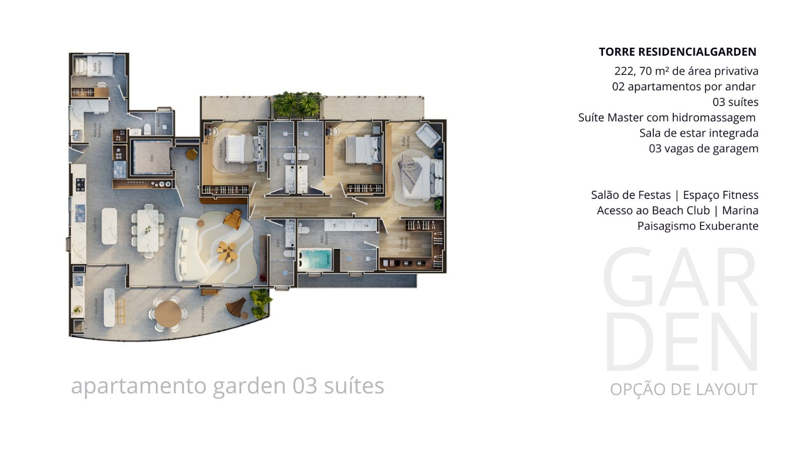Planta Garden com 3 suítes