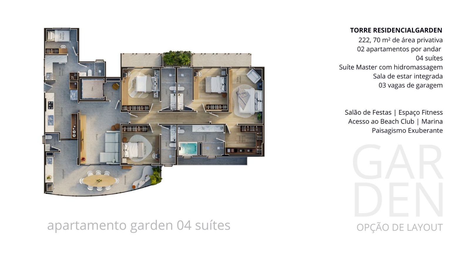 Planta Garden com 4 suítes